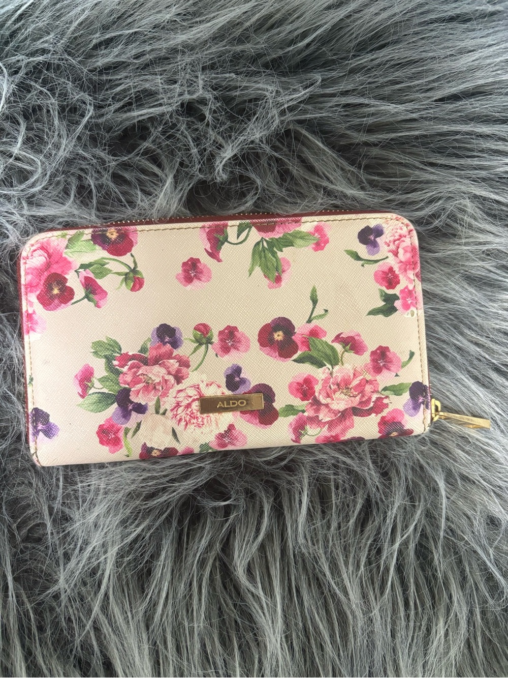 ALDO Cream Floral Zip Wallet with Pink and Purple Flowers